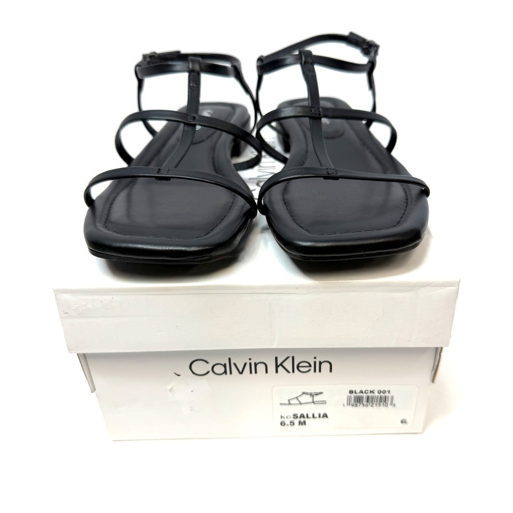 Calvin Klein Women's Sallia Strappy Caged Flat Sandals Black Size 6.5M NWT/BOX